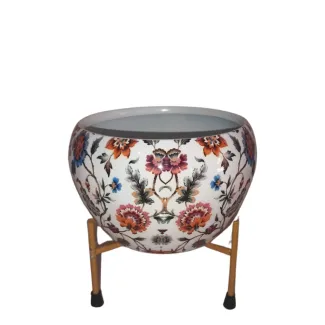 Floral Printed Metal Pot