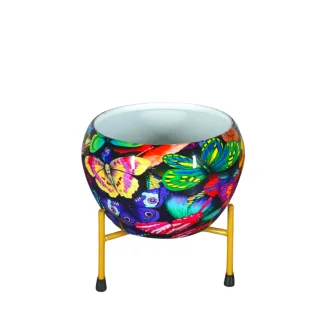 Butterfly Printed Metal Pot With Stand