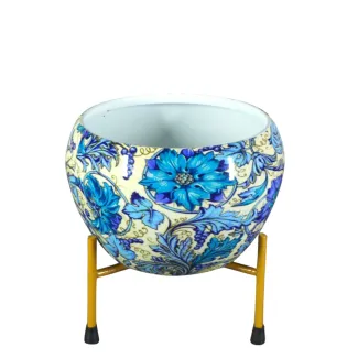 Blue Floral Metal Pot