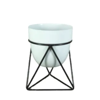 White Metal Pot With Stand