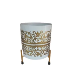 Golden Printed White Metal Pot With Stand