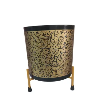 Black Printed Metal Golden Pot With Stand
