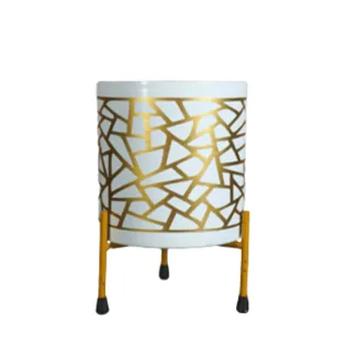 Golden Printed White Metal Pot With Stand
