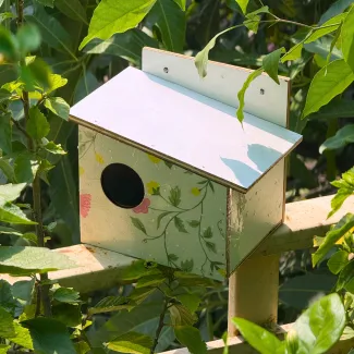 Wooden Bird House With Sloping Roof